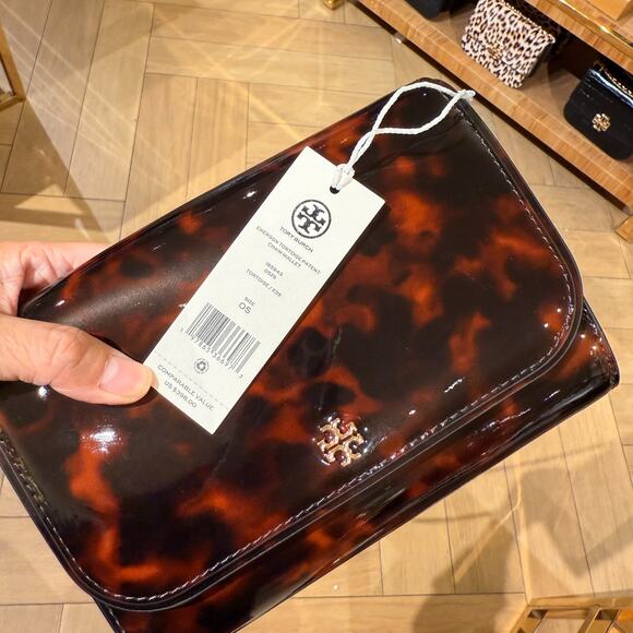 Best Price‼️Tory Burch Emerson Chain Wallet 165943 Tortoise $398 - Picture 7 of 11